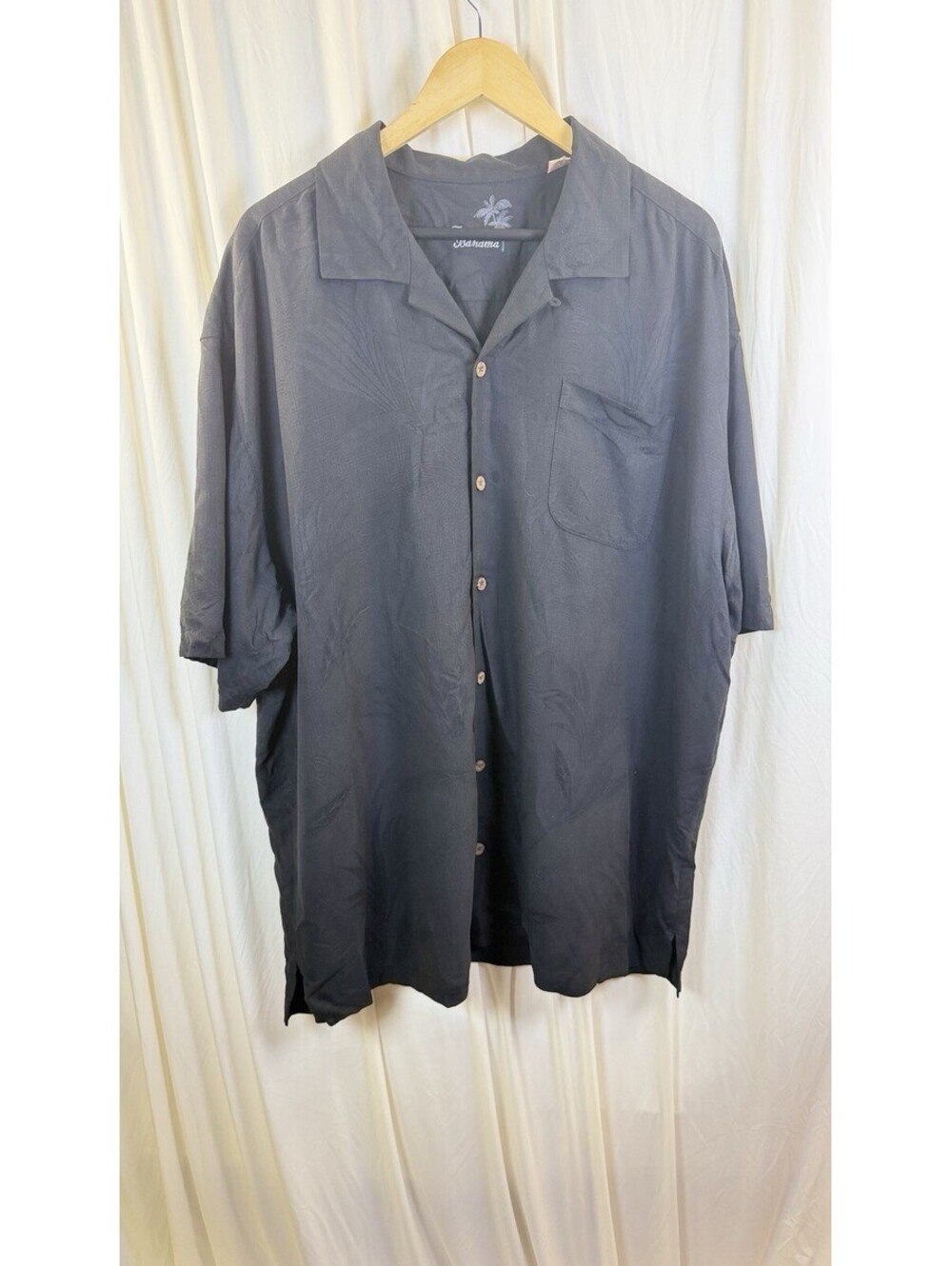 TOMMY BAHAMA Men's SILK Button Up S/S Black On Black Tropical Shirt Foliage XXL